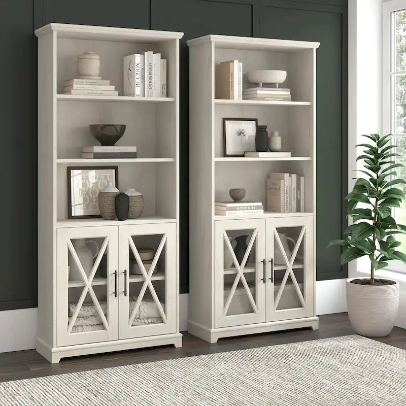 5 Shelf Bookcase with Glass Doors - Set of 2