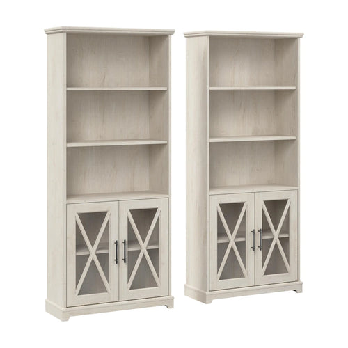 Bibliothèque à 5 étagères avec portes vitrées – Lot de 2