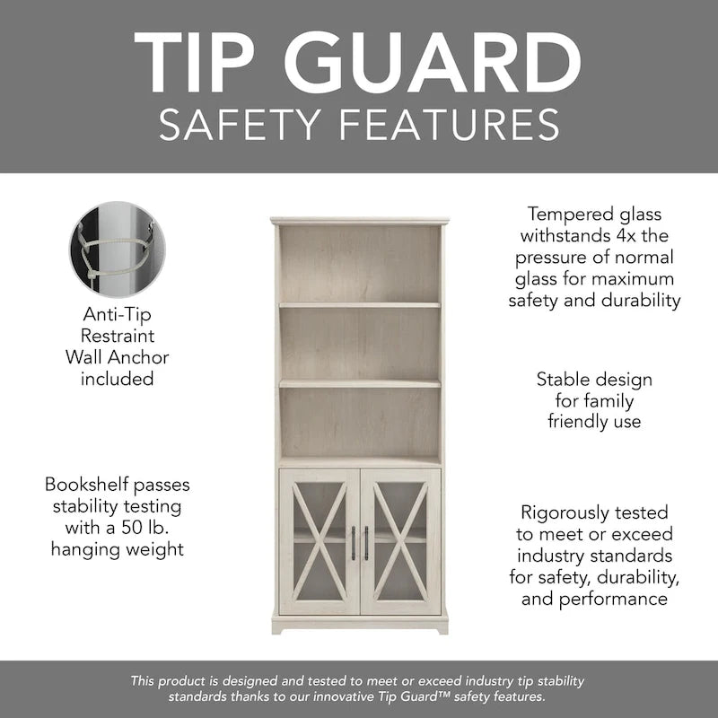 5 Shelf Bookcase with Glass Doors - Set of 2