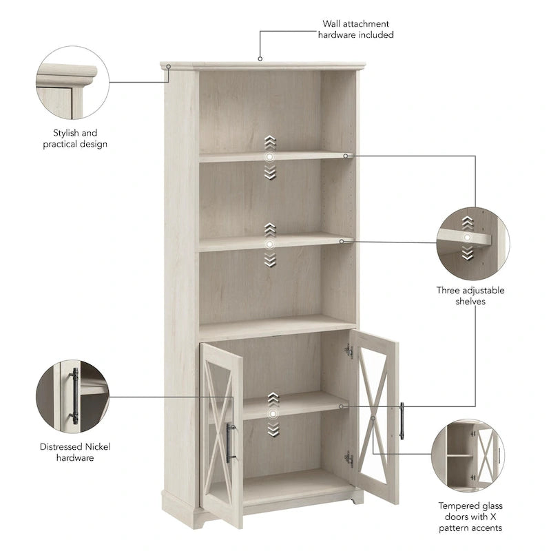 5 Shelf Bookcase with Glass Doors - Set of 2