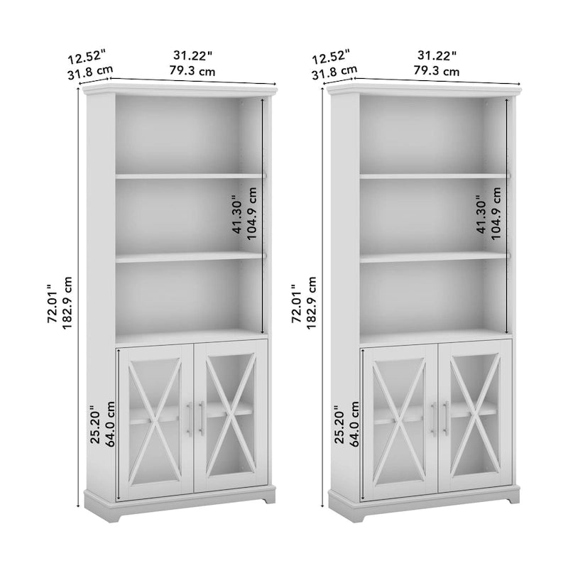 5 Shelf Bookcase with Glass Doors - Set of 2