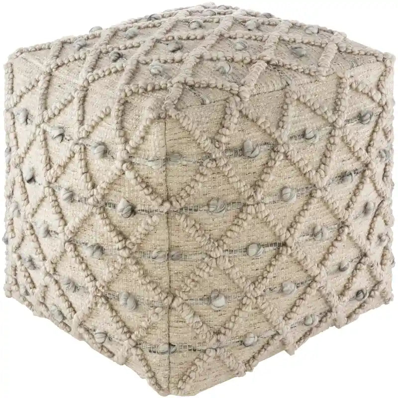 Cottage Pouf – Hand Woven, Light Gray