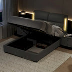 Modern King Size Hydraulic Platform Bed with Lift Storage and Sensor LED Lights, Metal Frame, No Box Spring Needed