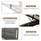 Modern King Size Hydraulic Platform Bed with Lift Storage and Sensor LED Lights, Metal Frame, No Box Spring Needed
