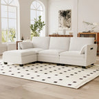  - Noah Large 3-Seater L-Shaped Sofa with Movable Ottoman and Armrest Pockets, Fabric Upholstery