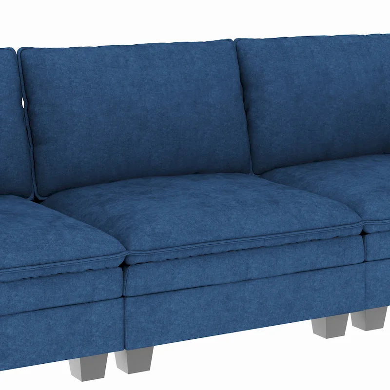 Noah Large 3-Seater L-Shaped Sofa with Movable Ottoman and Armrest Pockets, Fabric Upholstery