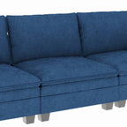 Noah Large 3-Seater L-Shaped Sofa with Movable Ottoman and Armrest Pockets, Fabric Upholstery