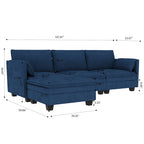 Noah Large 3-Seater L-Shaped Sofa with Movable Ottoman and Armrest Pockets, Fabric Upholstery