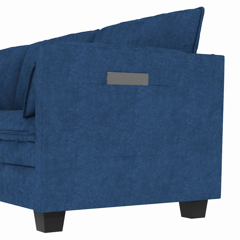 Noah Large 3-Seater L-Shaped Sofa with Movable Ottoman and Armrest Pockets, Fabric Upholstery