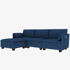Noah Large 3-Seater L-Shaped Sofa with Movable Ottoman and Armrest Pockets, Fabric Upholstery