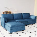 Noah Large 3-Seater L-Shaped Sofa with Movable Ottoman and Armrest Pockets, Fabric Upholstery