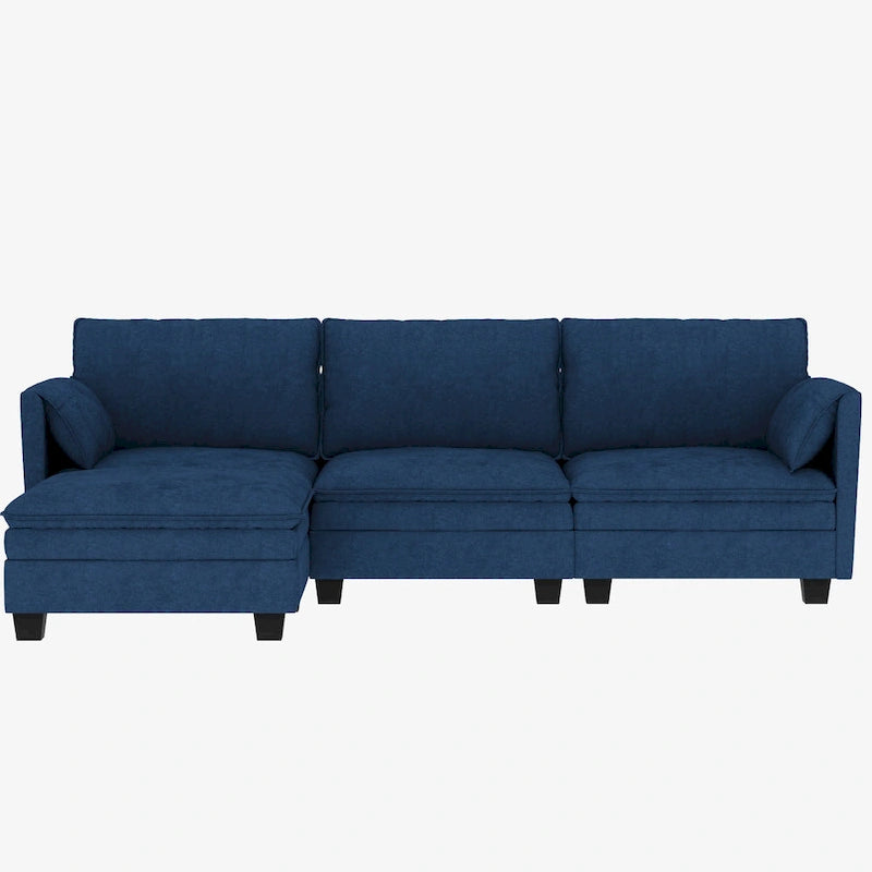 Noah Large 3-Seater L-Shaped Sofa with Movable Ottoman and Armrest Pockets, Fabric Upholstery