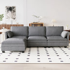 Noah Large 3-Seater L-Shaped Sofa with Movable Ottoman and Armrest Pockets, Fabric Upholstery
