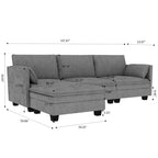 Noah Large 3-Seater L-Shaped Sofa with Movable Ottoman and Armrest Pockets, Fabric Upholstery