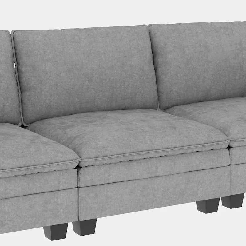 Noah Large 3-Seater L-Shaped Sofa with Movable Ottoman and Armrest Pockets, Fabric Upholstery