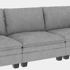 Noah Large 3-Seater L-Shaped Sofa with Movable Ottoman and Armrest Pockets, Fabric Upholstery