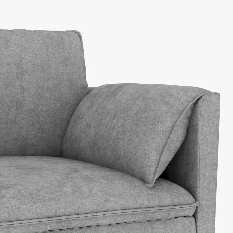 Noah Large 3-Seater L-Shaped Sofa with Movable Ottoman and Armrest Pockets, Fabric Upholstery