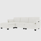 Noah Large 3-Seater L-Shaped Sofa with Movable Ottoman and Armrest Pockets, Fabric Upholstery