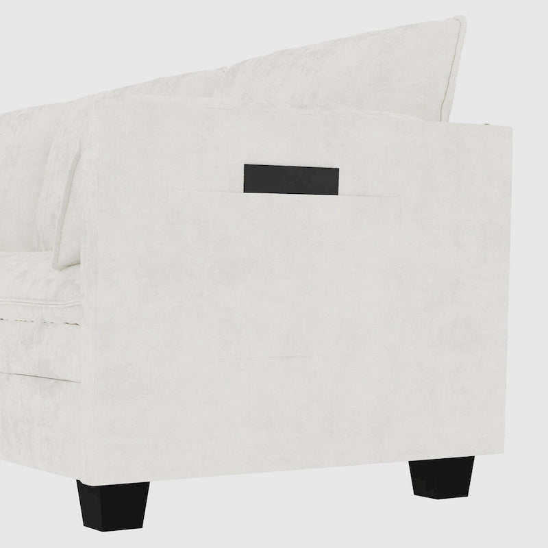 Noah Large 3-Seater L-Shaped Sofa with Movable Ottoman and Armrest Pockets, Fabric Upholstery