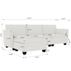 Noah Large 3-Seater L-Shaped Sofa with Movable Ottoman and Armrest Pockets, Fabric Upholstery