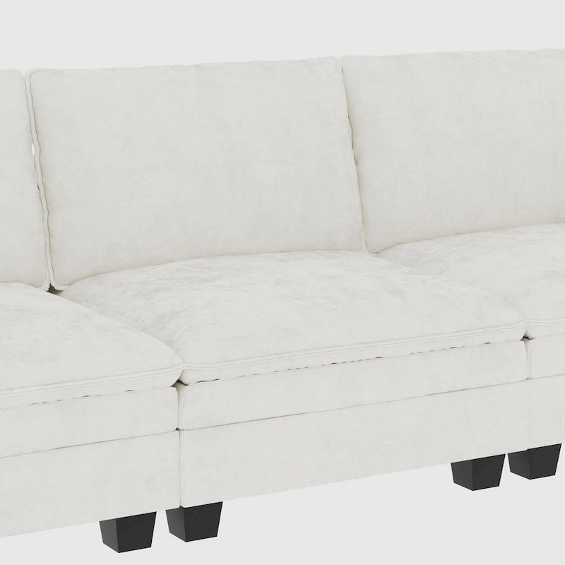 Noah Large 3-Seater L-Shaped Sofa with Movable Ottoman and Armrest Pockets, Fabric Upholstery