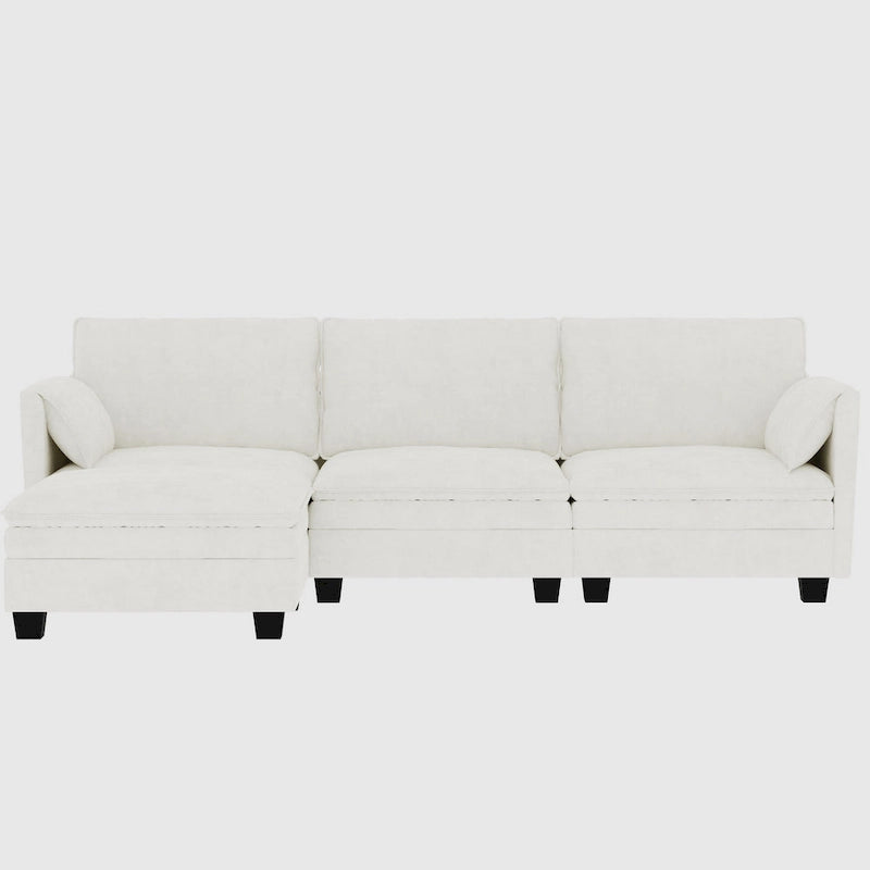 Noah Large 3-Seater L-Shaped Sofa with Movable Ottoman and Armrest Pockets, Fabric Upholstery