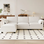 Noah Large 3-Seater L-Shaped Sofa with Movable Ottoman and Armrest Pockets, Fabric Upholstery