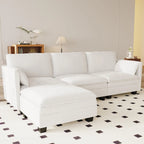 Noah Large 3-Seater L-Shaped Sofa with Movable Ottoman and Armrest Pockets, Fabric Upholstery