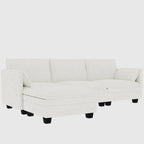 Noah Large 3-Seater L-Shaped Sofa with Movable Ottoman and Armrest Pockets, Fabric Upholstery