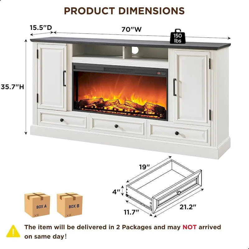 Farmhouse Fireplace TV Stand for 80 Inch TV, Entertainment Center