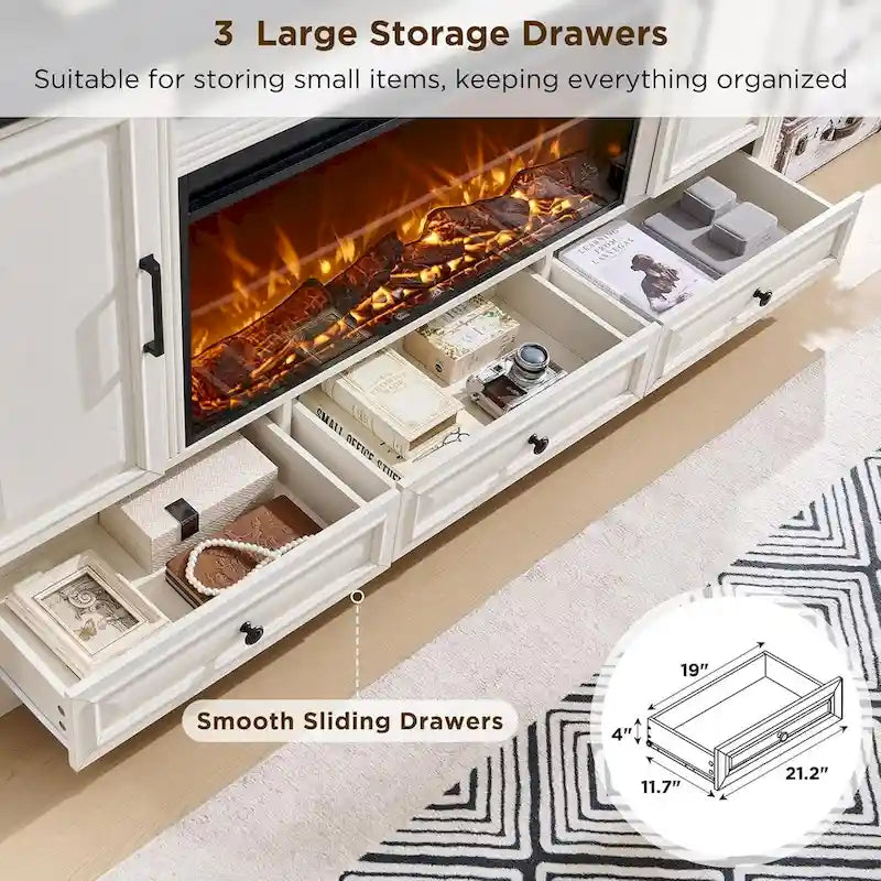 Farmhouse Fireplace TV Stand for 80 Inch TV, Entertainment Center