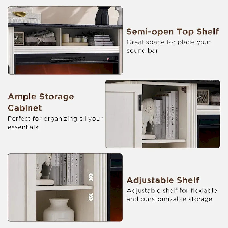 Farmhouse Fireplace TV Stand for 80 Inch TV, Entertainment Center