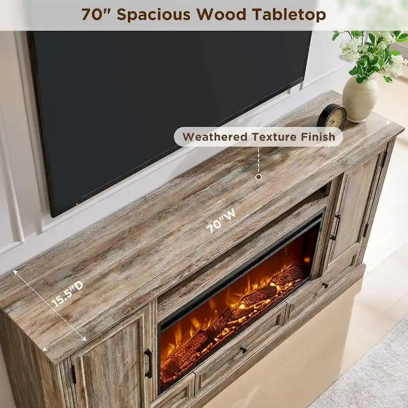 Farmhouse Fireplace TV Stand for 80 Inch TV, Entertainment Center