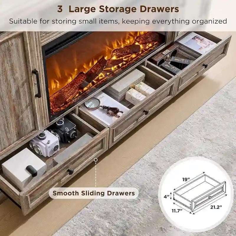 Farmhouse Fireplace TV Stand for 80 Inch TV, Entertainment Center