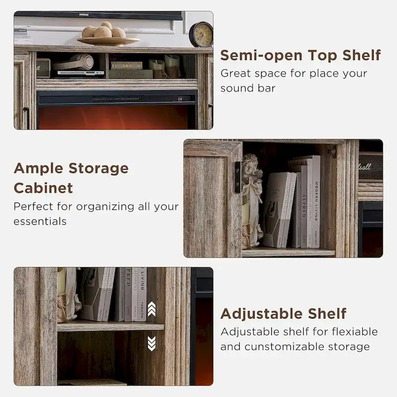 Farmhouse Fireplace TV Stand for 80 Inch TV, Entertainment Center