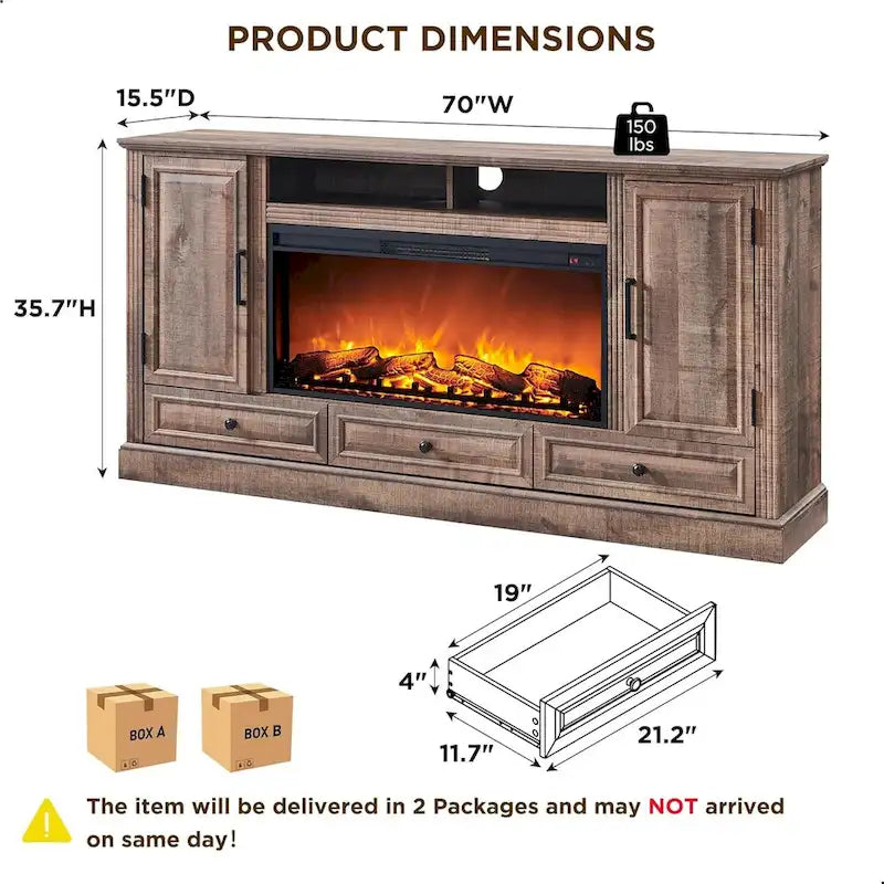 Farmhouse Fireplace TV Stand for 80 Inch TV, Entertainment Center