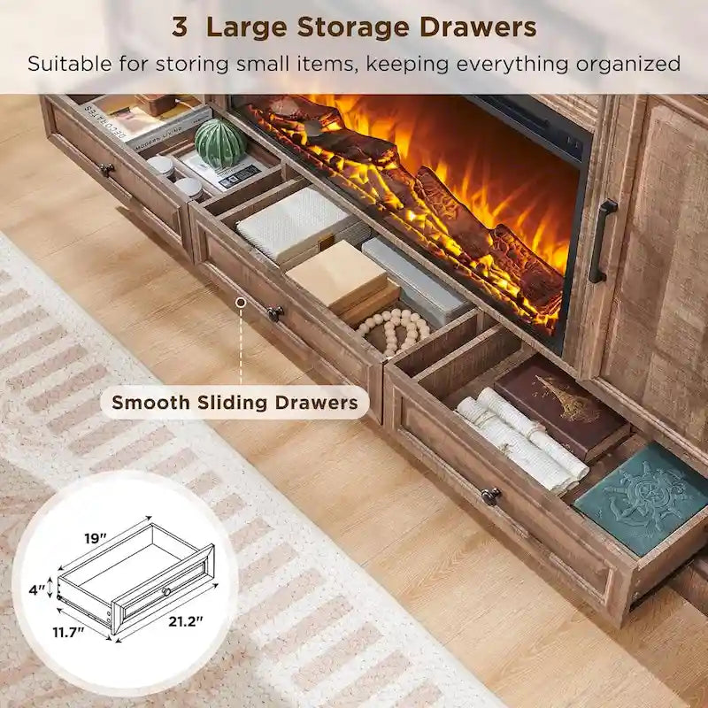 Farmhouse Fireplace TV Stand for 80 Inch TV, Entertainment Center