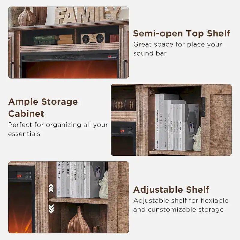 Farmhouse Fireplace TV Stand for 80 Inch TV, Entertainment Center