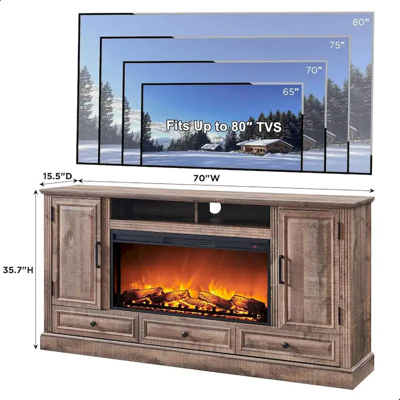 Farmhouse Fireplace TV Stand for 80 Inch TV, Entertainment Center
