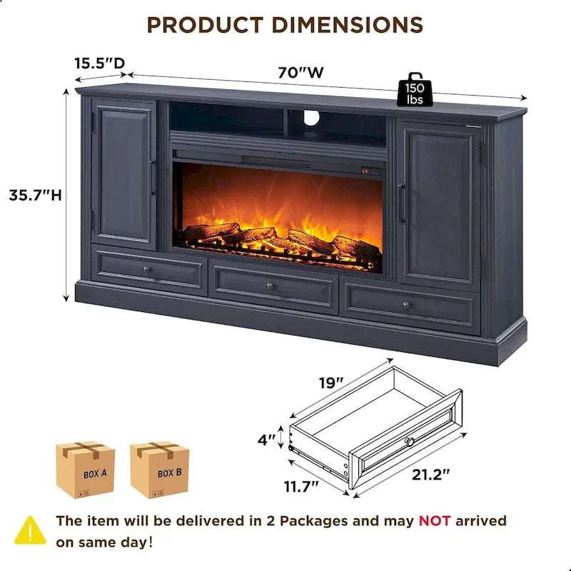 Farmhouse Fireplace TV Stand for 80 Inch TV, Entertainment Center
