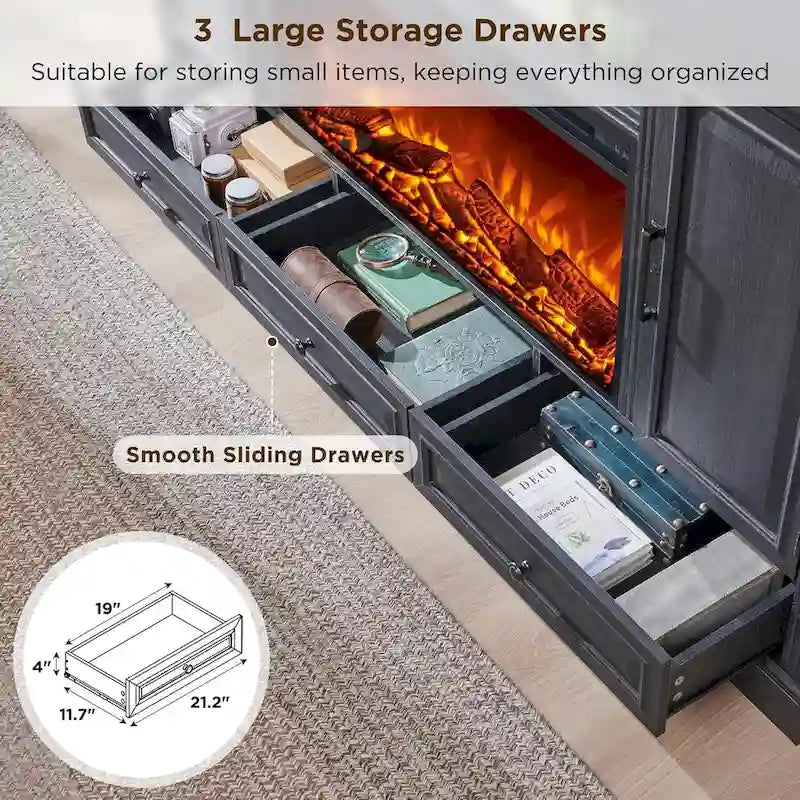 Farmhouse Fireplace TV Stand for 80 Inch TV, Entertainment Center