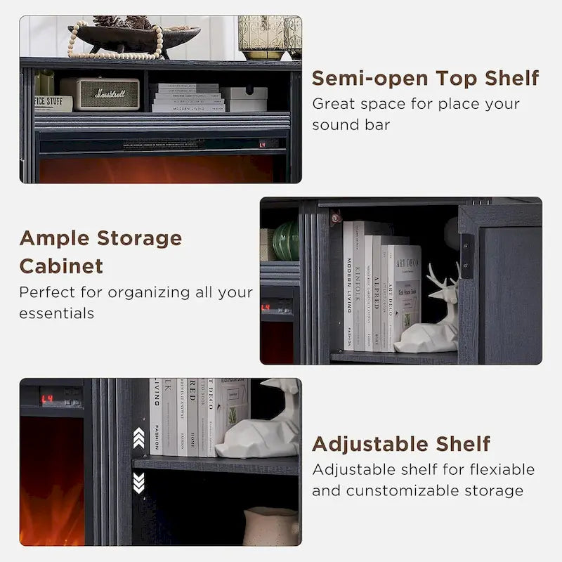 Farmhouse Fireplace TV Stand for 80 Inch TV, Entertainment Center