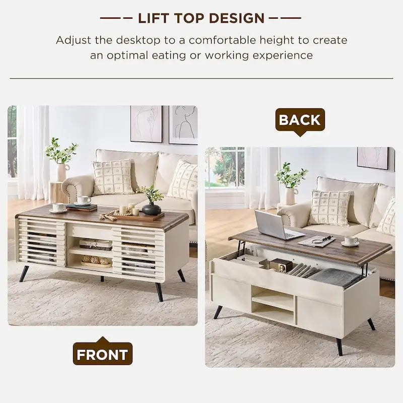 Mid Century Modern Lift Top Coffee Table, Center Table for Living Room