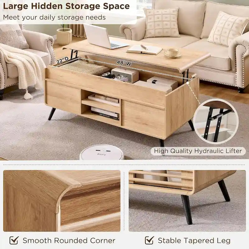 Mid Century Modern Lift Top Coffee Table, Center Table for Living Room