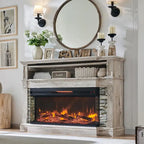 Farmhouse TV Stand With 3-Sided Glass Fireplace, Entertainment Center