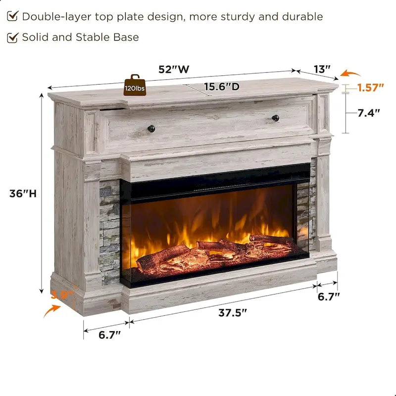 Farmhouse TV Stand With 3-Sided Glass Fireplace, Entertainment Center