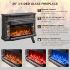 Farmhouse TV Stand With 3-Sided Glass Fireplace, Entertainment Center