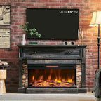 Farmhouse TV Stand With 3-Sided Glass Fireplace, Entertainment Center