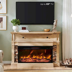 Farmhouse TV Stand With 3-Sided Glass Fireplace, Entertainment Center