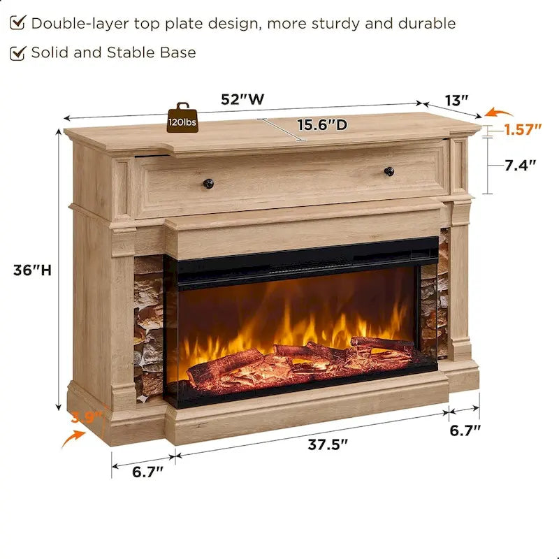 Farmhouse TV Stand With 3-Sided Glass Fireplace, Entertainment Center